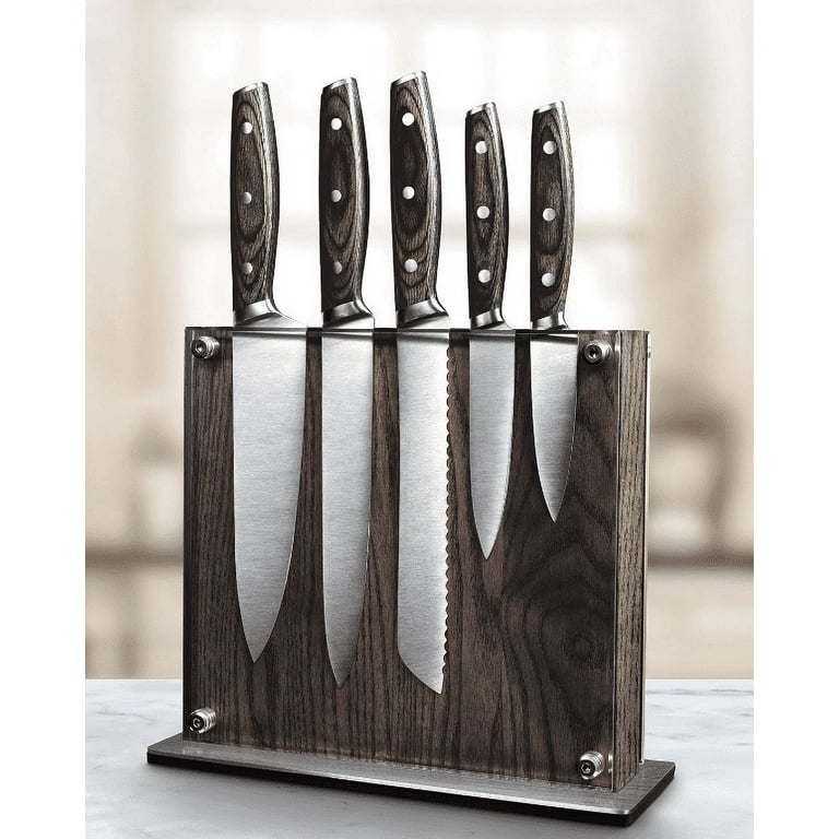 Set of 3 Chefs Knives with Magnetic Solid Wood Knife Block