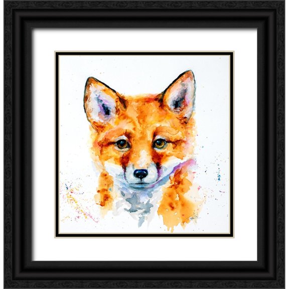 Art by Leslie Franklin 12x12 Black Ornate Wood Framed with Double Matting Museum Art Print Titled - Nursery Fox