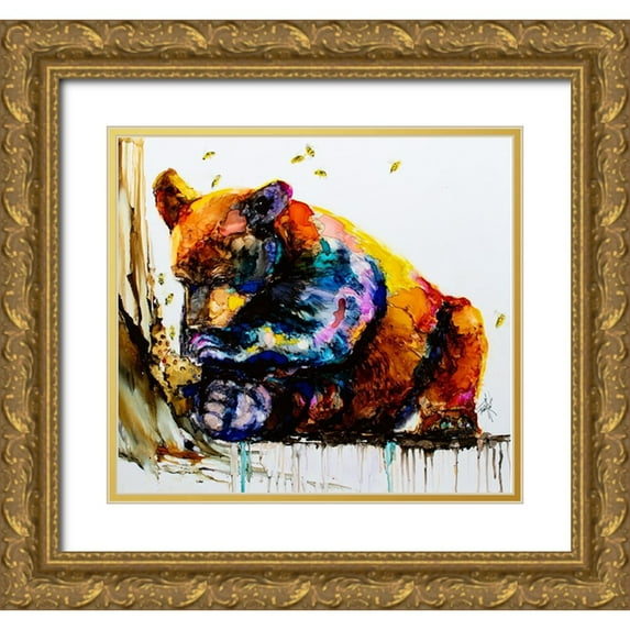 Art by Leslie Franklin 13x12 Gold Ornate Wood Framed with Double Matting Museum Art Print Titled - Show Me The Honey