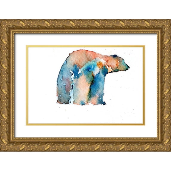 Art by Leslie Franklin 14x11 Gold Ornate Wood Framed with Double Matting Museum Art Print Titled - Color Trend Polar Bear