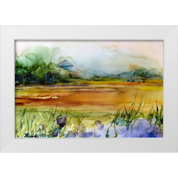 Art by Leslie Franklin 14x11 White Modern Wood Framed Museum Art Print Titled - Somewhere On The Prairies