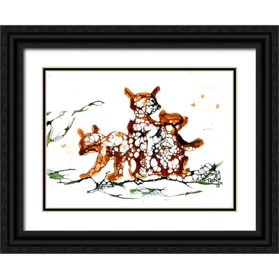 Art by Leslie Franklin 18x14 Black Ornate Wood Framed with Double Matting Museum Art Print Titled - Cellular 3 Bears (2)