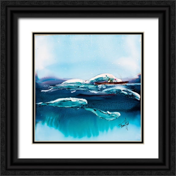 Art by Leslie Franklin 26x26 Black Ornate Wood Framed with Double Matting Museum Art Print Titled - Beluga Escort