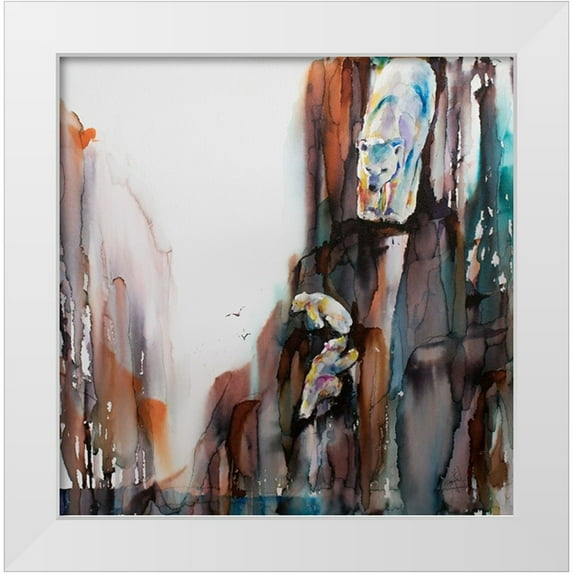 Art by Leslie Franklin 26x26 White Modern Wood Framed Museum Art Print Titled - Bears on the Rocks