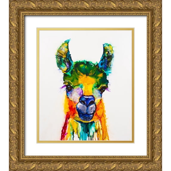 Art by Leslie Franklin 26x30 Gold Ornate Wood Framed with Double Matting Museum Art Print Titled - Llama-rama