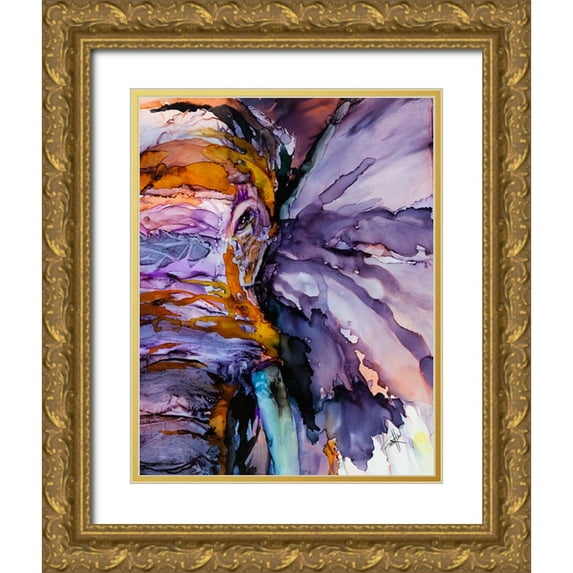 Art by Leslie Franklin 26x32 Gold Ornate Wood Framed with Double Matting Museum Art Print Titled - Sometimes You Just Need a Purple Elephant
