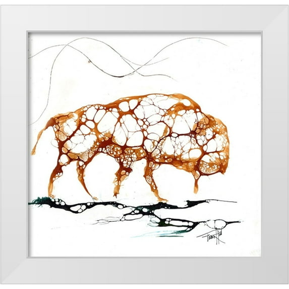 Art by Leslie Franklin 27x26 White Modern Wood Framed Museum Art Print Titled - Cellular Bison
