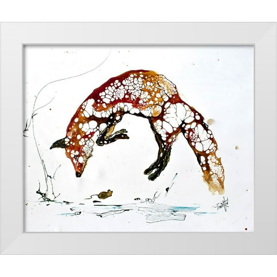 Art by Leslie Franklin 31x26 White Modern Wood Framed Museum Art Print Titled - Cellular Series - Red Fox