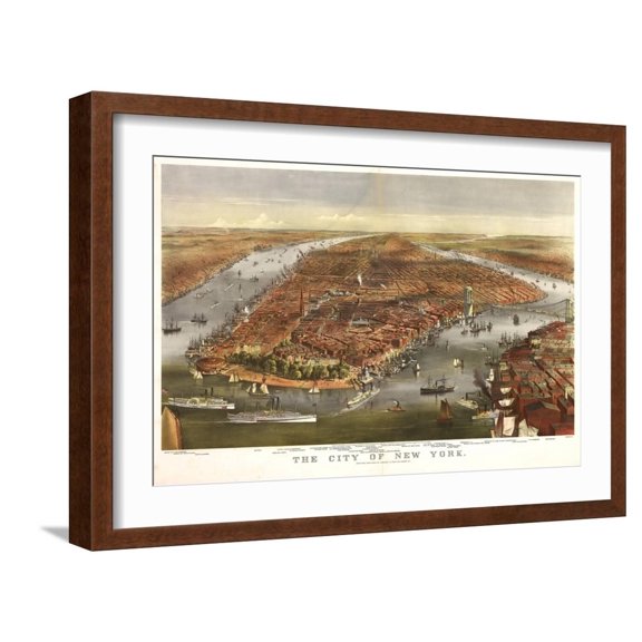 Art.com 1870 NYC Map Art Print by N. Harbick, Brown Frame Wall Art, 23" x 17"