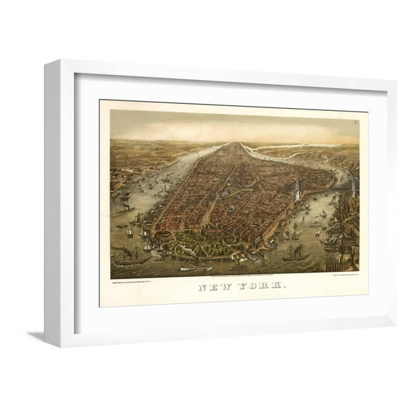 Art.com 1874 NYC Map Art Print by N. Harbick, White Frame Wall Art, 23" x 17"