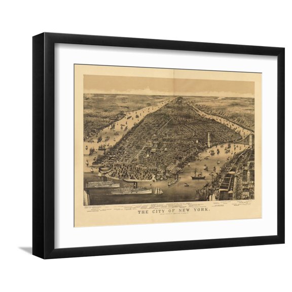 Art.com 1889 NYC Map Art Print by N. Harbick, Black Frame Wall Art, 21" x 17"