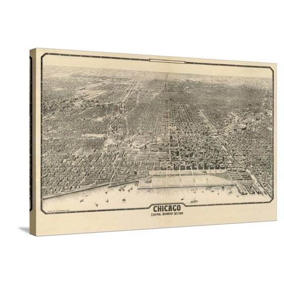 Art.com 1910 Chicago Map Stretched Canvas Print Wall Art by N^ Harbick, 36" x 24"
