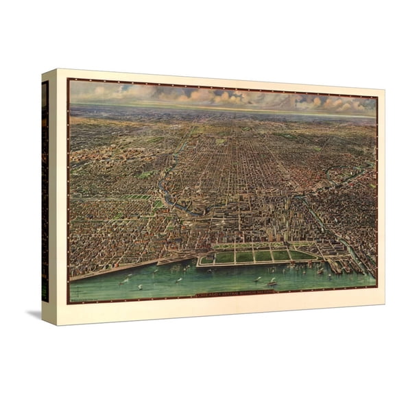 Art.com 1916 Chicago Map Stretched Canvas Print Wall Art by N^ Harbick, 18" x 12"