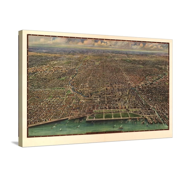 Art.com 1916 Chicago Map Stretched Canvas Print Wall Art by N^ Harbick, 36" x 24"