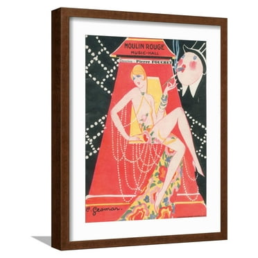 Art.com 1925 Moulin Rouge programme Ã§a c'est paris Giclee Print by Edouard Halouze, Brown Frame Wall Art, 17" x 21"