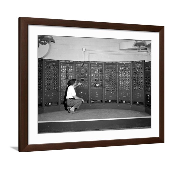 Art.com 1949 Computer Used by Rocket Scientists at Lewis Flight Propulsion Laboratory, Cleveland, Ohio Photo, Brown Frame Wall Art, 40" x 32"