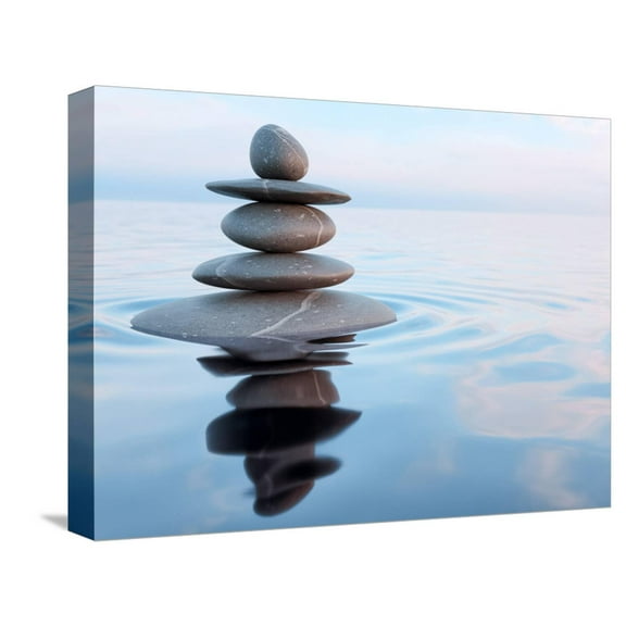 Art.com 3D Rendering of Zen Stones in Water with Reflection - Peace Balance Meditation Relaxation Concept Stretched Canvas Print Wall Art by f9photos, 16" x 12"
