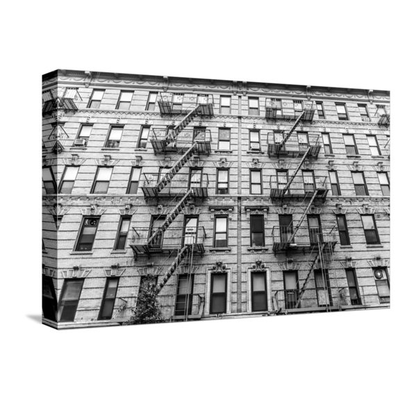 Art.com A Fire Escape of an Apartment Building in New York City Stretched Canvas Print Wall Art by kasto, 18" x 12"
