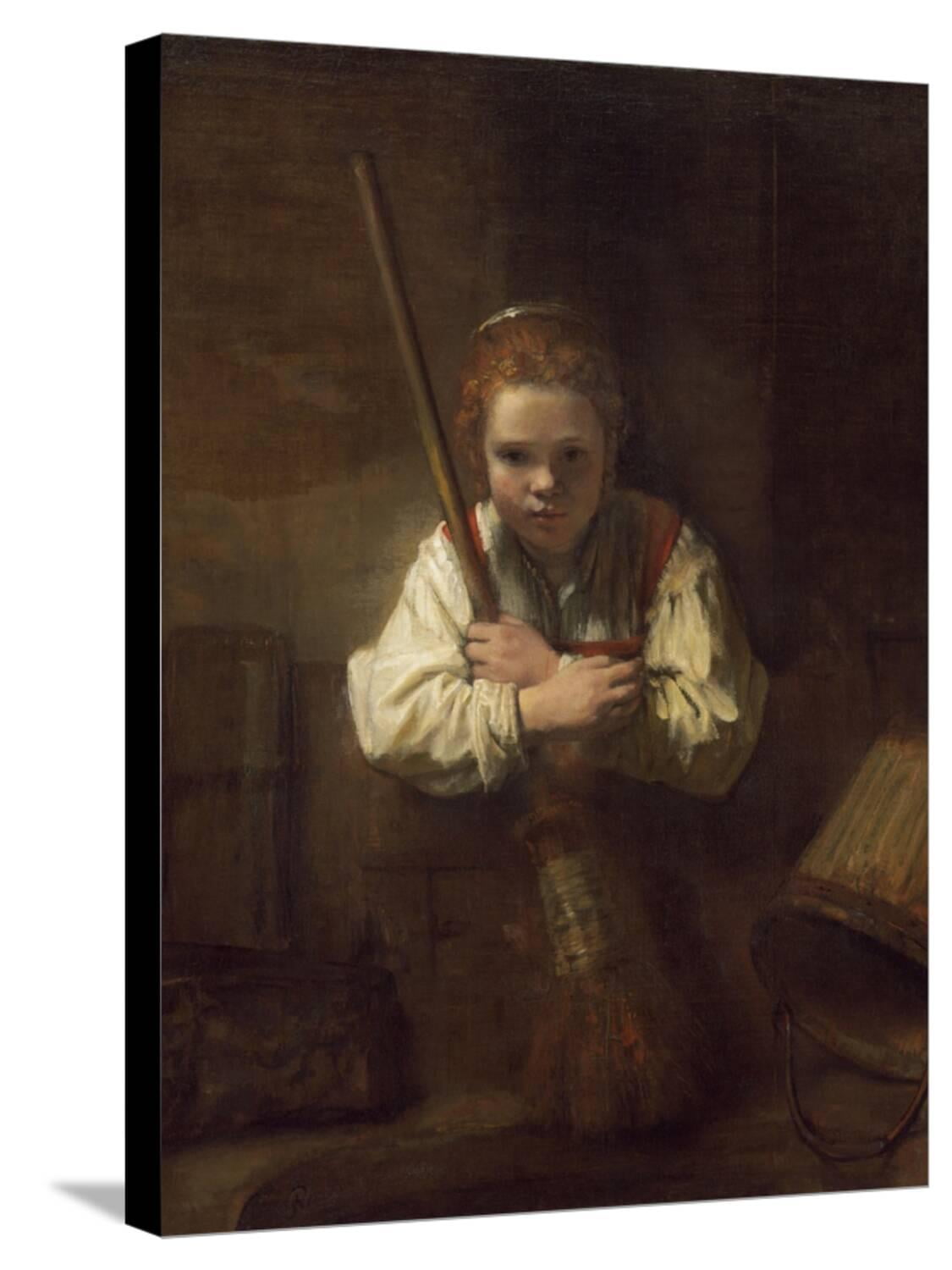 Art.com A Girl with a Broom, 1651 Stretched Canvas Print Wall Art by Rembrandt van Rijn, 18" x 24"