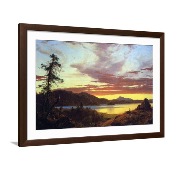 Art.com A Sunset Art Print by Frederic Edwin Church, Brown Frame Wall Art, 44" x 32"