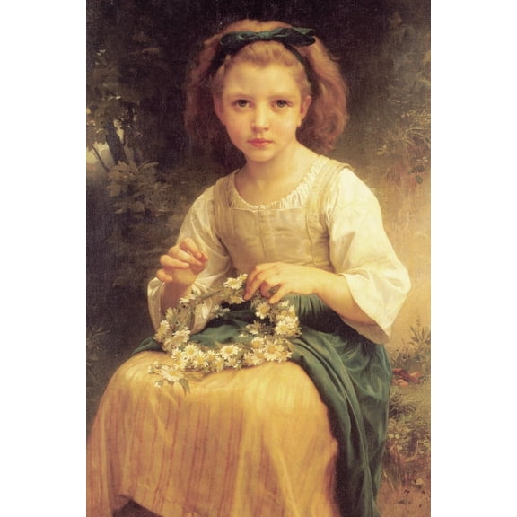 Art.com A Young Girl Braids a Garland Crown of Flowers Art Print by William Adolphe Bouguereau, 12" x 18"