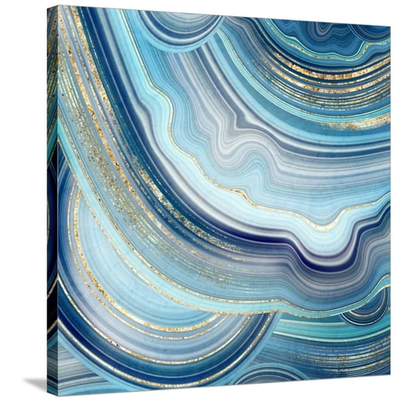 Art.com Abstract Background, Fake Stone Texture, Agate with Blue and Gold Veins, Painted Artificial Marbled Stretched Canvas Print Wall Art, 30" x 30"