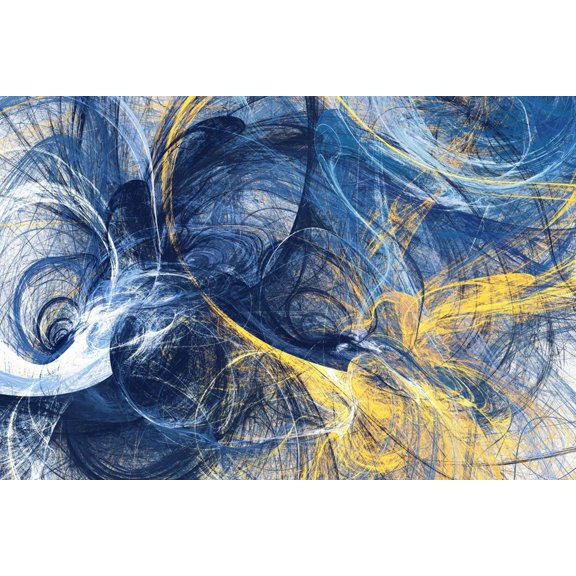 Art.com Abstract Bright Motion Composition. Modern Futuristic Dynamic Background. Blue and Yellow Color Art Art Print by Excellent backgrounds, 18" x 12"