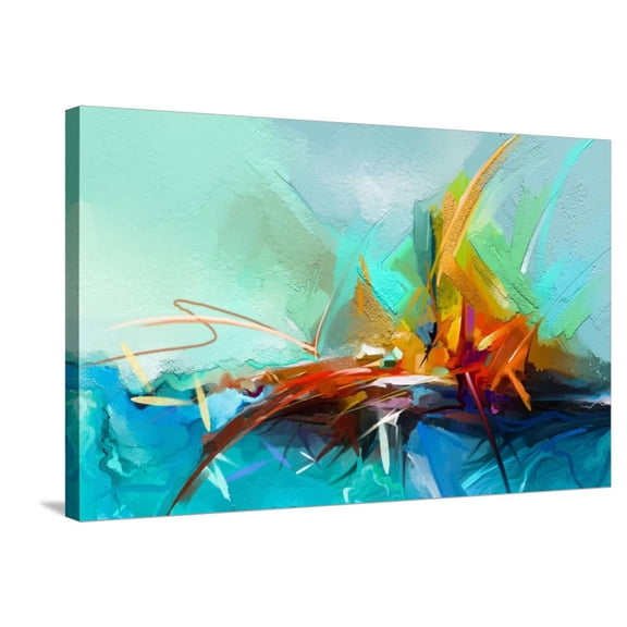 Art.com Abstract Colorful Oil Painting on Canvas Texture. Semi- Abstract Image of Landscape Paintings Backg Stretched Canvas Print Wall Art by pluie_r, 36" x 24"