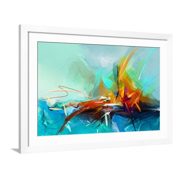 Art.com Abstract Colorful Oil Painting on Canvas Texture. Semi- Abstract Image of Landscape Paintings Backg Art Print by pluie_r, White Frame Wall Art, 44" x 32"