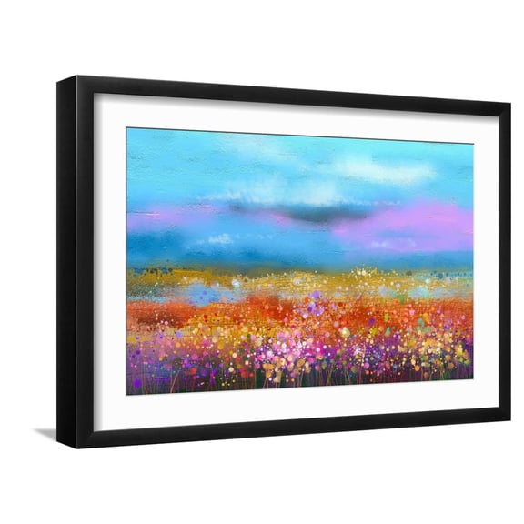 Art.com Abstract Colorful Oil Painting Landscape Background. Semi Abstract Image of Wildflower and Field. Y Art Print by pluie_r, Black Frame Wall Art, 23" x 17"