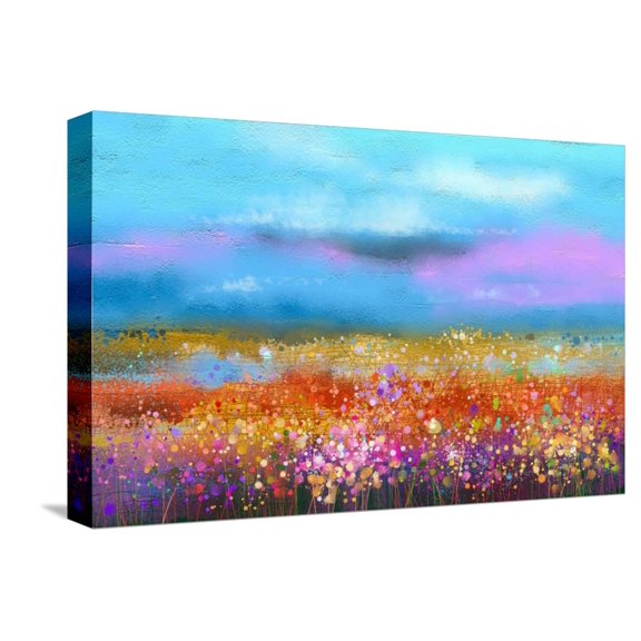 Art.com Abstract Colorful Oil Painting Landscape Background. Semi Abstract Image of Wildflower and Field. Y Stretched Canvas Print Wall Art by pluie_r, 18" x 12"