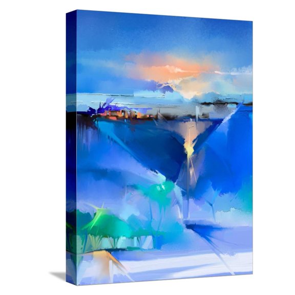 Art.com Abstract Colorful Oil Painting Landscape on Canvas. Semi- Abstract Image of Tree, Hill and Green, B Stretched Canvas Print Wall Art by pluie_r, 12" x 16"
