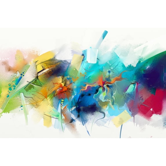 Art.com Abstract Colorful Oil Painting on Canvas Texture. Hand Drawn Brush Stroke, Oil Color Paintings Back Art Print by pluie_r, 18" x 12"