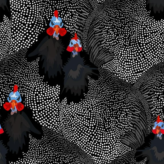 Art.com Abstract Illustration of Two Rooster and Hen (Chicken) in Background Black White Polka Dots, Cock S Art Print by Viktoriya Panasenko, 24" x 24"