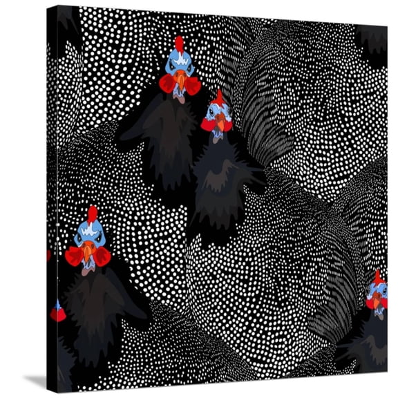 Art.com Abstract Illustration of Two Rooster and Hen (Chicken) in Background Black White Polka Dots, Cock S Stretched Canvas Print Wall Art by Viktoriya Panasenko, 30" x 30"