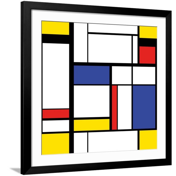 Art.com Abstract Modern Painting in Mondrian Style, Seamless Pattern Art Print by Evgenii Bobrov, Black Frame Wall Art, 38" x 38"