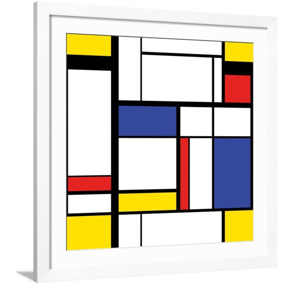 Art.com Abstract Modern Painting in Mondrian Style, Seamless Pattern Art Print by Evgenii Bobrov, White Frame Wall Art, 38" x 38"
