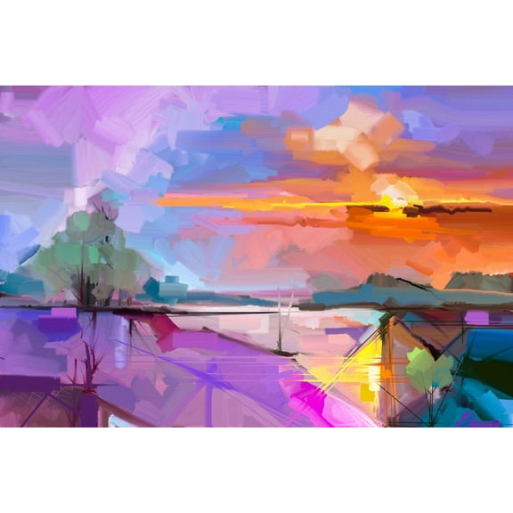 Art.com Abstract Oil Painting Landscape Background. Artwork Modern Oil Painting Outdoor Landscape. Semi- Ab Art Print by pluie_r, 24" x 16"