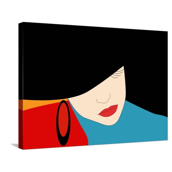 Art.com Abstract Vector Pattern of a Beautiful Girl in a Black Hat, Blue Dress, Red Lipstick. Beauty and Fa Stretched Canvas Print Wall Art by Viktoriya Panasenko, 32" x 24"
