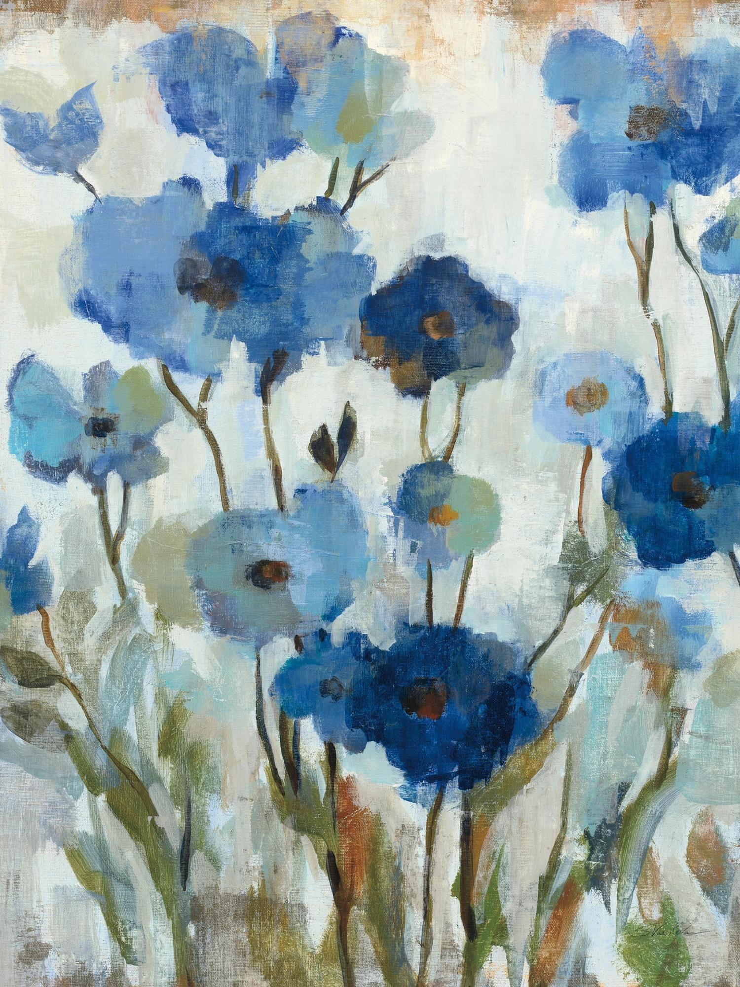 Abstracted Floral Blue Canvas Art for Kids Room, 18" x 24"