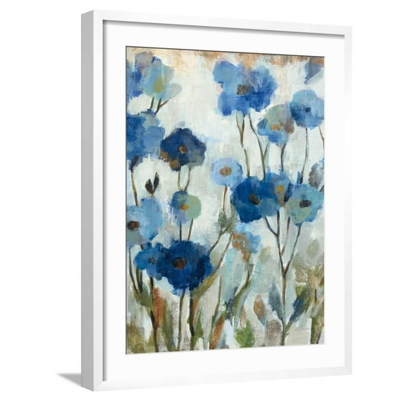 Art.com Abstracted Floral in Blue III Art Print by Silvia Vassileva, White Frame Wall Art, 23" x 29"