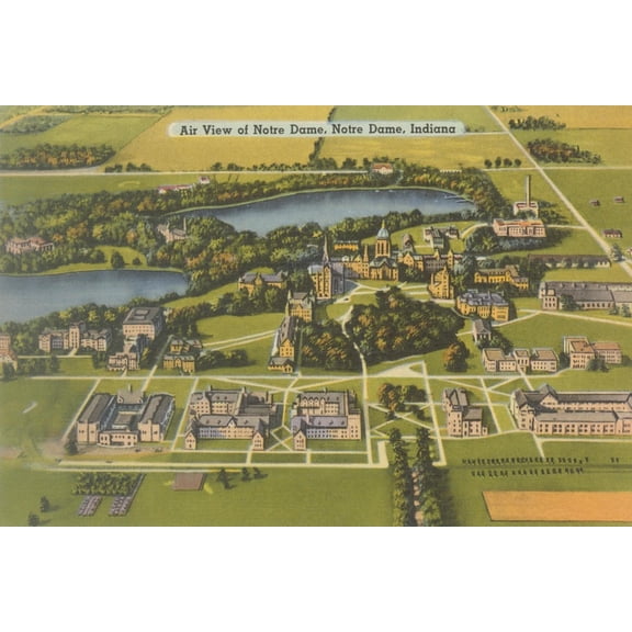Art.com Aerial View of Notre Dame University, Indiana Art Print, 36" x 24"