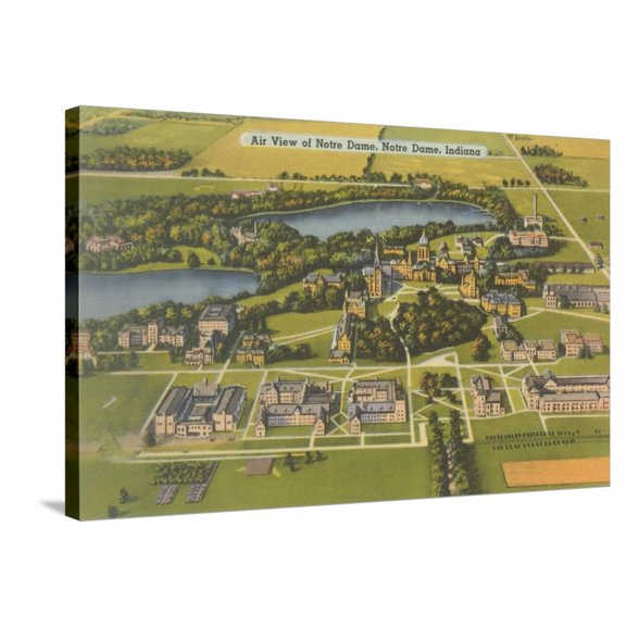 Art.com Aerial View of Notre Dame University, Indiana Stretched Canvas Print Wall Art, 36" x 24"