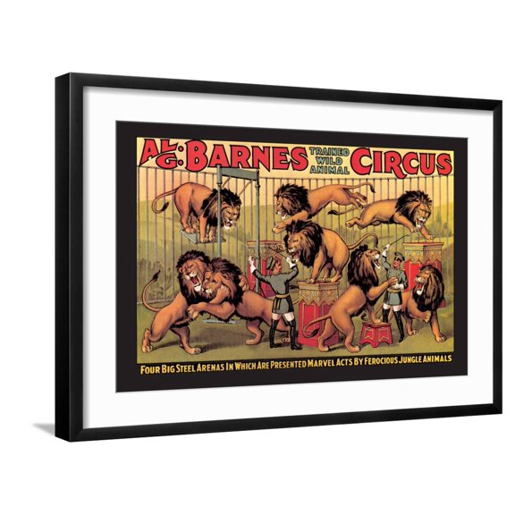 Art.com Al G. Barnes Trained Wild Animal Circus Art Print, Black Frame Wall Art, 29" x 21"