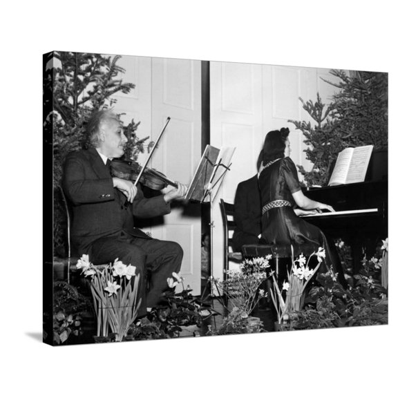 Art.com Albert Einstein Giving Violin Recital for American Friends Service Committee for Refugee Children Stretched Canvas Print Wall Art, 32" x 24"
