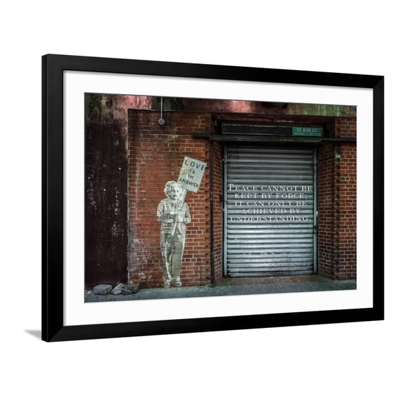 Art.com Albert Einstein Love Is the Answer NYC Wall Scene with Quote Photo, Black Frame Wall Art, 44" x 32"