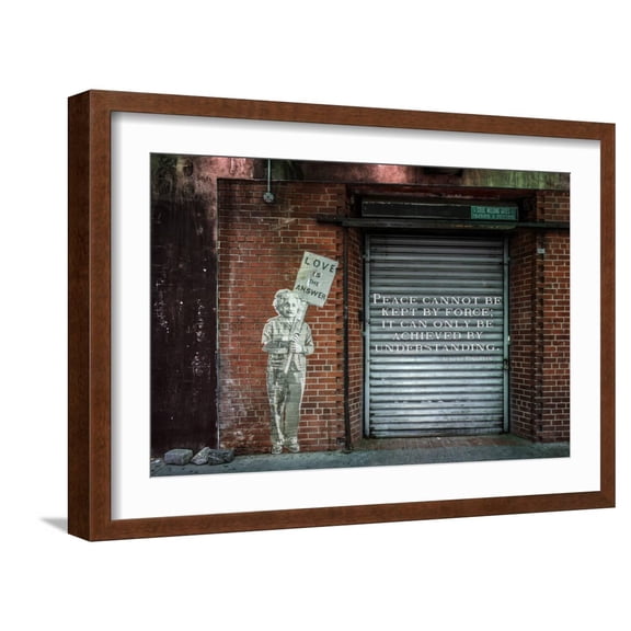 Art.com Albert Einstein Love Is the Answer NYC Wall Scene with Quote Photo, Brown Frame Wall Art, 23" x 17"