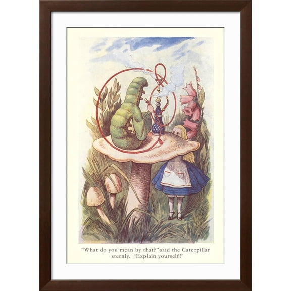 Art.com Alice in Wonderland, Caterpillar on Mushroom Art Print, Brown Frame Wall Art, 32" x 44"