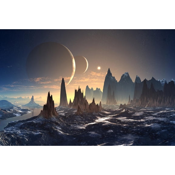 Art.com Alien Planet with Two Moons Art Print by diversepixel, 24" x 16"