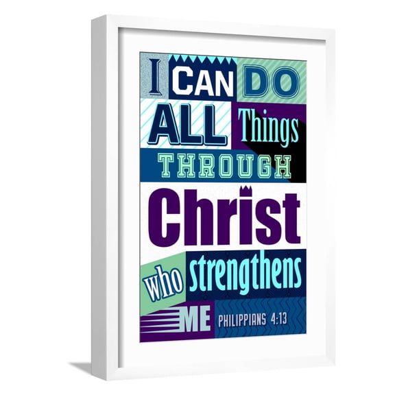 Art.com All Things Through Christ (blue) Art Print, White Frame Wall Art, 17" x 23"